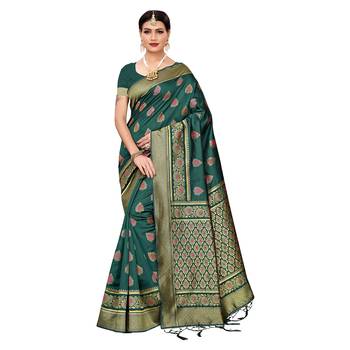 Green woven cotton silk saree with blouse 1