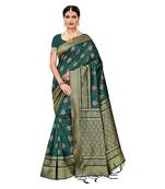 Green woven cotton silk saree with blouse