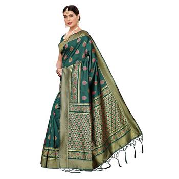 Green woven cotton silk saree with blouse 2