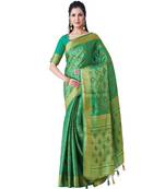 Green Woven Art Silk Saree With Blouse