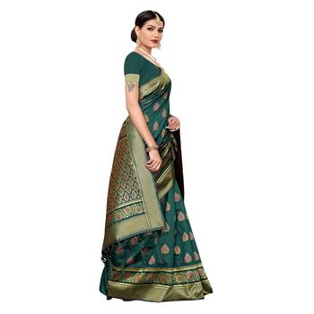 Green woven cotton silk saree with blouse 3