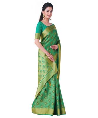 Green Woven Art Silk Saree With Blouse 2