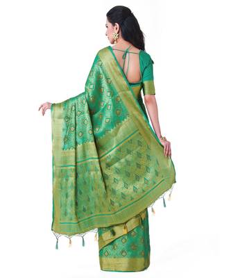 Green Woven Art Silk Saree With Blouse 3