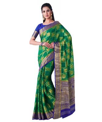 Green Woven Chiffon Saree With Blouse 1