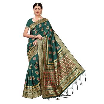 Green woven cotton silk saree with blouse 1