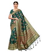 Green woven cotton silk saree with blouse