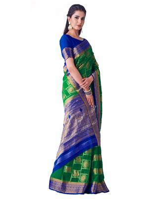 Green Woven Chiffon Saree With Blouse 2
