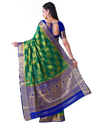 Green Woven Chiffon Saree With Blouse 3
