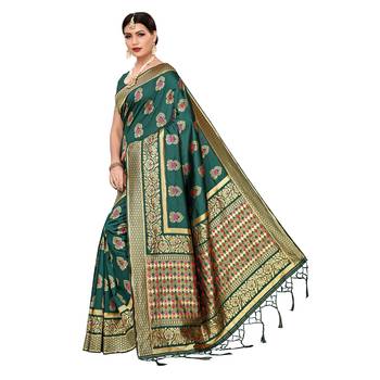 Green woven cotton silk saree with blouse 2