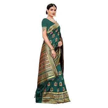 Green woven cotton silk saree with blouse 3