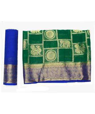 Green Woven Chiffon Saree With Blouse 5