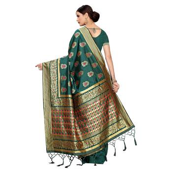 Green woven cotton silk saree with blouse 4