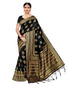 Black woven cotton silk saree with blouse
