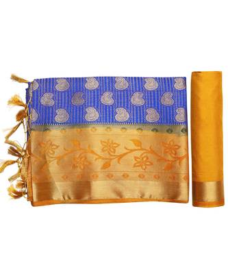 Blue Woven Art Silk Saree With Blouse 5