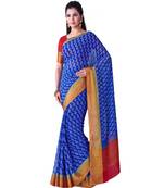 Blue Printed Chiffon Saree With Blouse