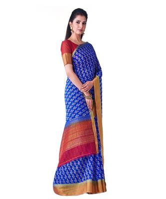 Blue Printed Chiffon Saree With Blouse 2