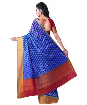 Blue Printed Chiffon Saree With Blouse 3