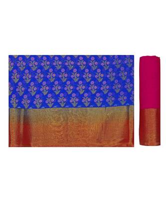 Blue Printed Chiffon Saree With Blouse 5