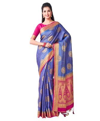 Blue Woven Art Silk Saree With Blouse 1