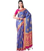 Blue Woven Art Silk Saree With Blouse