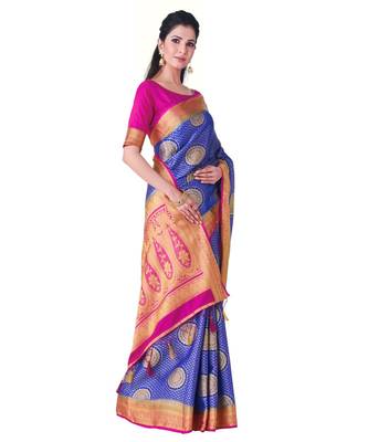 Blue Woven Art Silk Saree With Blouse 2
