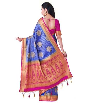 Blue Woven Art Silk Saree With Blouse 3