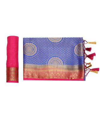 Blue Woven Art Silk Saree With Blouse 5