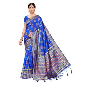 Blue woven cotton silk saree with blouse 1