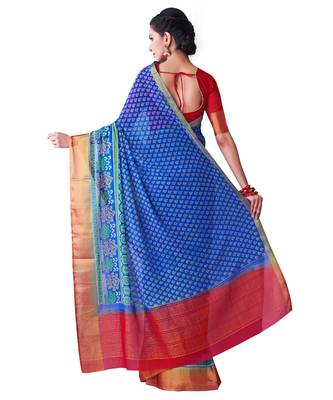 Blue Printed Chiffon Saree With Blouse 3