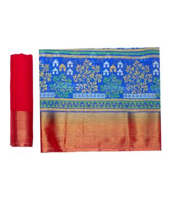 Blue Printed Chiffon Saree With Blouse 5