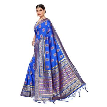 Blue woven cotton silk saree with blouse 2