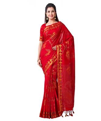 Red Woven Art Silk Saree With Blouse 1