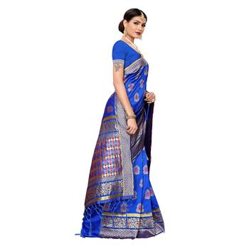 Blue woven cotton silk saree with blouse 3