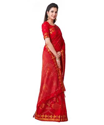 Red Woven Art Silk Saree With Blouse 2