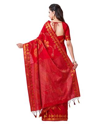 Red Woven Art Silk Saree With Blouse 3