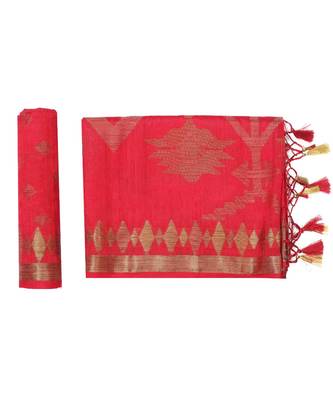 Red Woven Art Silk Saree With Blouse 5