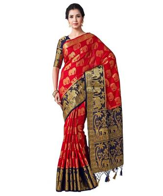 Red Woven Art Silk Saree With Blouse 1