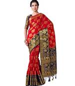 Red Woven Art Silk Saree With Blouse