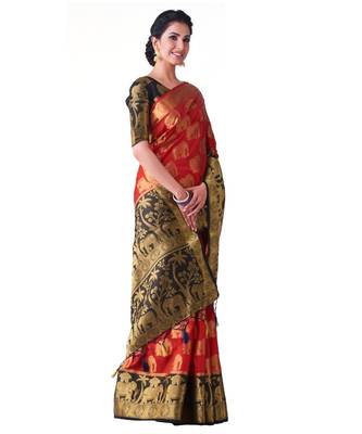 Red Woven Art Silk Saree With Blouse 2