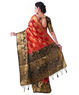 Red Woven Art Silk Saree With Blouse 3