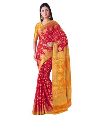 Red Woven Chiffon Saree With Blouse 1