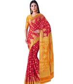 Red Woven Chiffon Saree With Blouse
