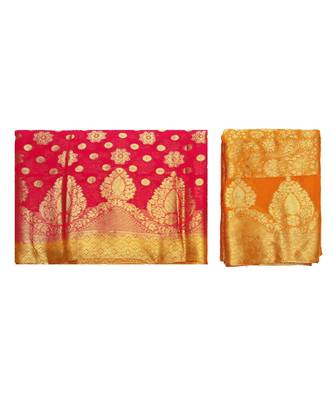 Red Woven Chiffon Saree With Blouse 5