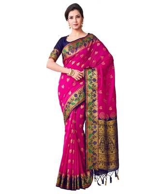 Pink Woven Art Silk Saree With Blouse 1