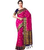 Pink Woven Art Silk Saree With Blouse