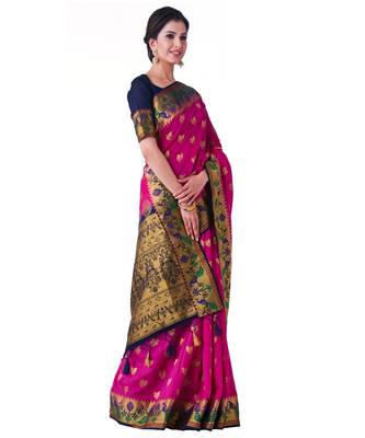 Pink Woven Art Silk Saree With Blouse 2