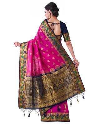 Pink Woven Art Silk Saree With Blouse 3