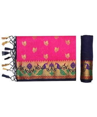 Pink Woven Art Silk Saree With Blouse 5