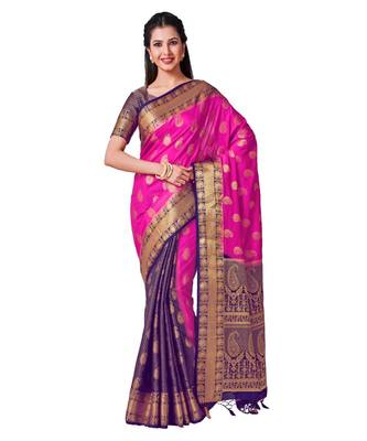 Pink Woven Art Silk Saree With Blouse 1