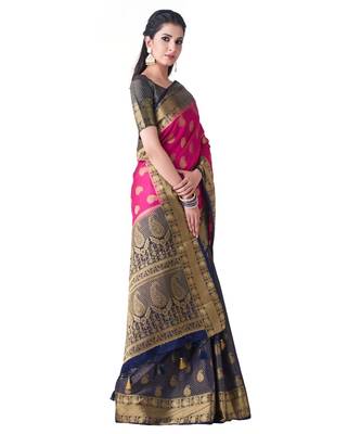 Pink Woven Art Silk Saree With Blouse 2